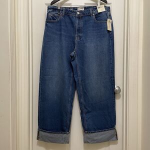 NEW Universal Thread Mid‎ Rise 90's Baggy Cuffed Jeans Dark Wash Women's Size 17
